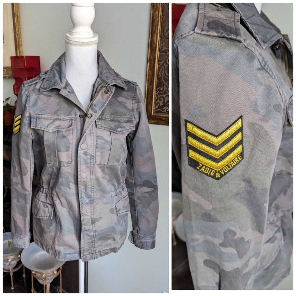 Zadig & Voltaire Women's Small Kayak Camo Print Military Jacket Sleeve Patch